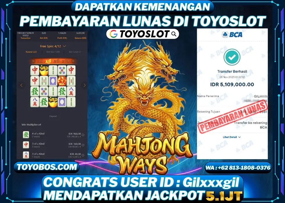 BUKTI KEMENANGAN Mahjong ways Rp5,100,000- LUNAS